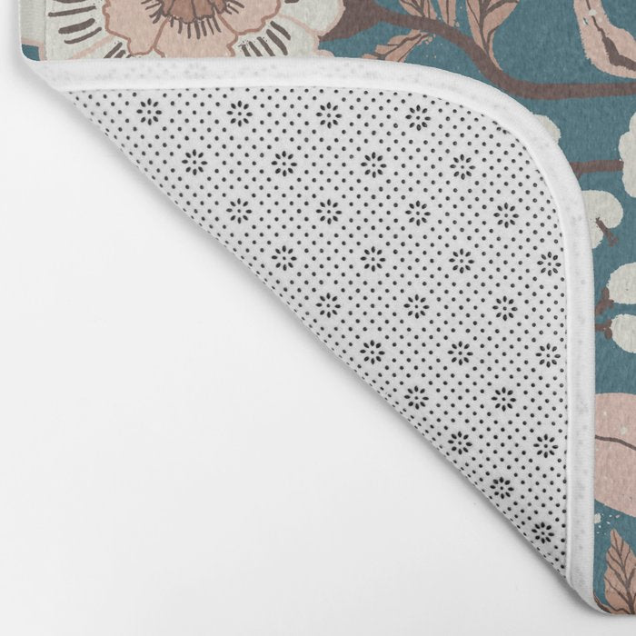 Mocha Mousse and Teal Winter Floral Pattern Elegant Vintage Botanical Design  Bath Mat Gallery Image 2