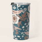 Mocha Mousse and Teal Winter Floral Pattern Elegant Vintage Botanical Design  Travel Mug Gallery Image 3