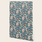 Mocha Mousse and Teal Winter Floral Pattern Elegant Vintage Botanical Design  Wallpaper Gallery Image 2
