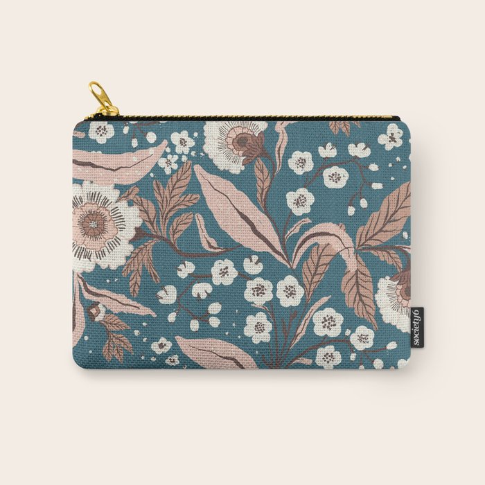 Mocha Mousse and Teal Winter Floral Pattern Elegant Vintage Botanical Design  Carry All Pouch Gallery Image 1