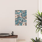 Mocha Mousse and Teal Winter Floral Pattern Elegant Vintage Botanical Design  Poster Gallery Image 2
