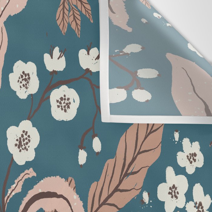 Mocha Mousse and Teal Winter Floral Pattern Elegant Vintage Botanical Design  Wall Tapestry Gallery Image 3