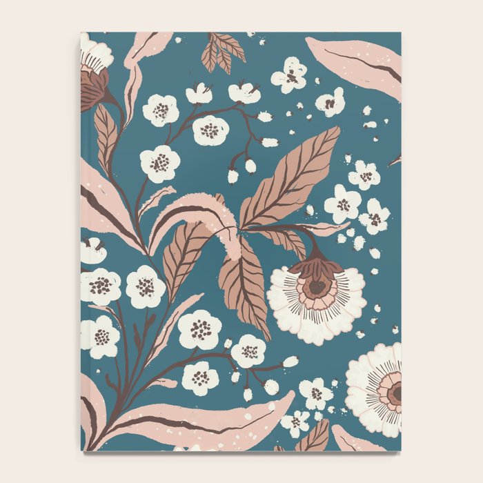 Mocha Mousse and Teal Winter Floral Pattern Elegant Vintage Botanical Design  Notebook Gallery Image 4