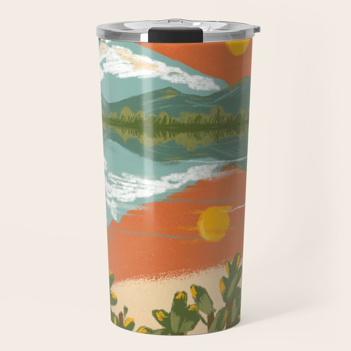 Tranquil Sunset Lake Painting Travel Mug Gallery Image 1