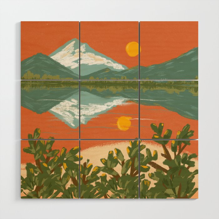 Tranquil Sunset Lake Painting Wood Wall Art Gallery Image 1