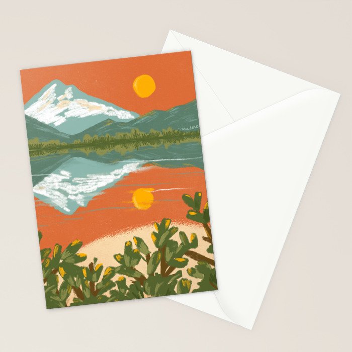 Tranquil Sunset Lake Painting Stationery Card Gallery Image 2
