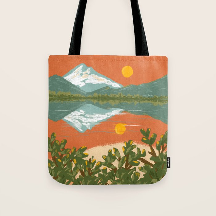 Tranquil Sunset Lake Painting Tote Bag Gallery Image 1