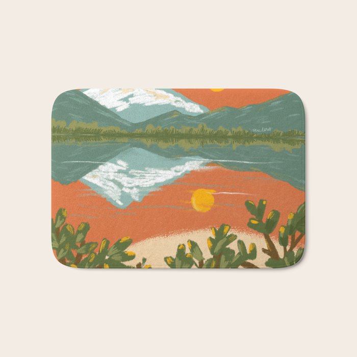 Tranquil Sunset Lake Painting Bath Mat Gallery Image 1