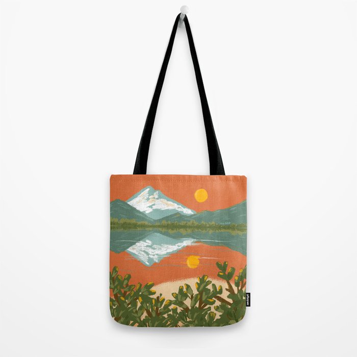 Tranquil Sunset Lake Painting Tote Bag Gallery Image 2