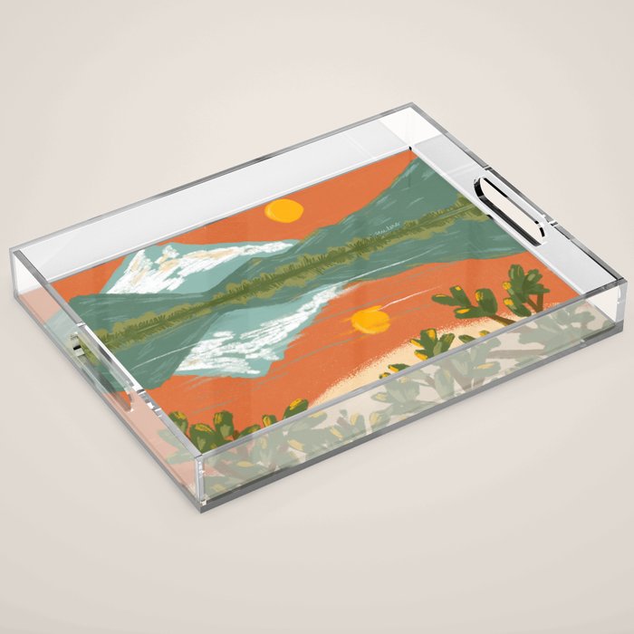 Tranquil Sunset Lake Painting Acrylic Tray Gallery Image 1