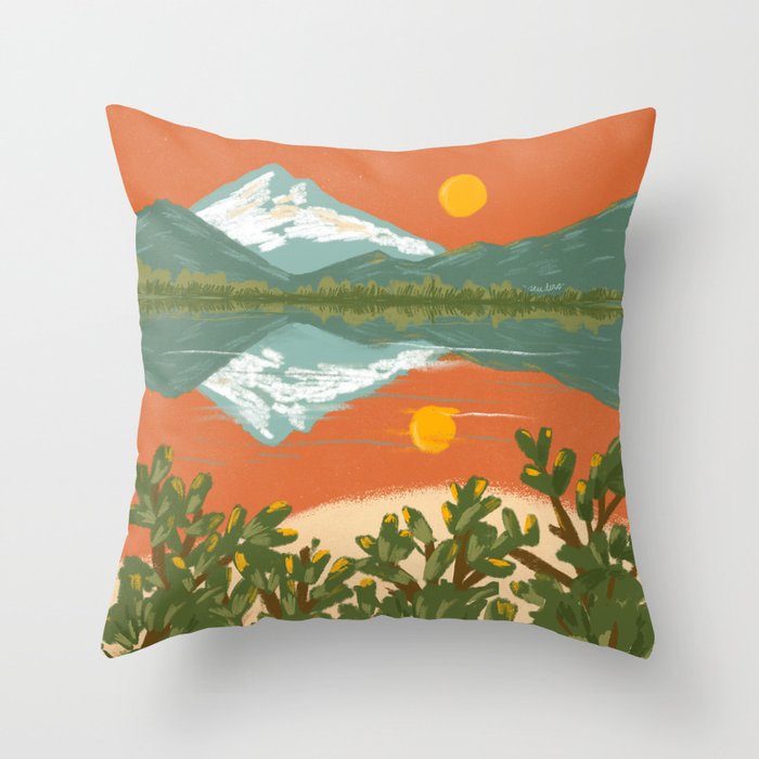 Tranquil Sunset Lake Painting Throw Pillow Gallery Image 6