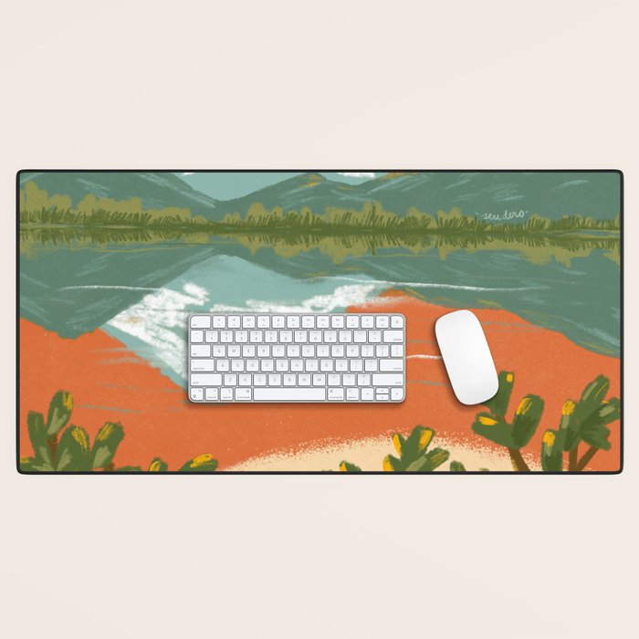 Tranquil Sunset Lake Painting Desk Mat Gallery Image 1