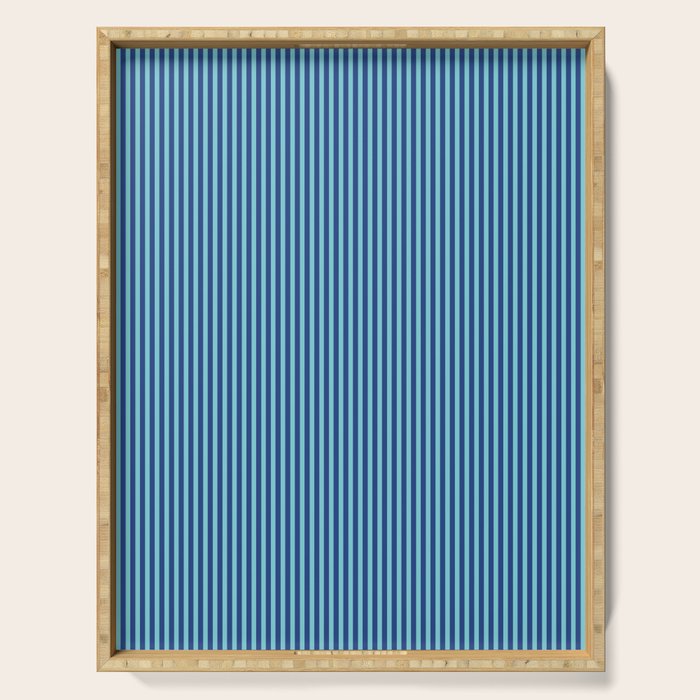 Ultra Fine Stripe Narrow Vertical Pinstripe Pattern in Double Blue Serving Tray Gallery Image 1