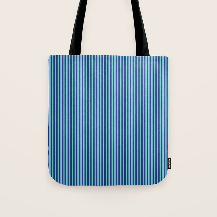 Ultra Fine Stripe Narrow Vertical Pinstripe Pattern in Double Blue Tote Bag Gallery Image 1