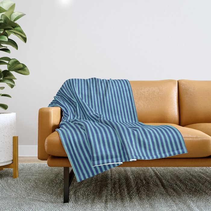 Ultra Fine Stripe Narrow Vertical Pinstripe Pattern in Double Blue Throw Blanket Gallery Image 1