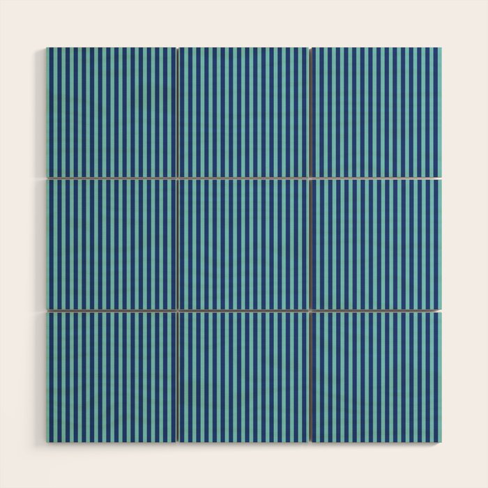 Ultra Fine Stripe Narrow Vertical Pinstripe Pattern in Double Blue Wood Wall Art Gallery Image 1