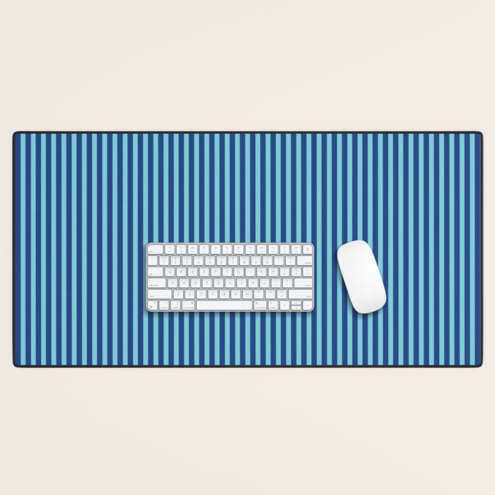 Ultra Fine Stripe Narrow Vertical Pinstripe Pattern in Double Blue Desk Mat Gallery Image 1