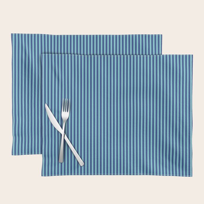 Ultra Fine Stripe Narrow Vertical Pinstripe Pattern in Double Blue Placemat Gallery Image 1