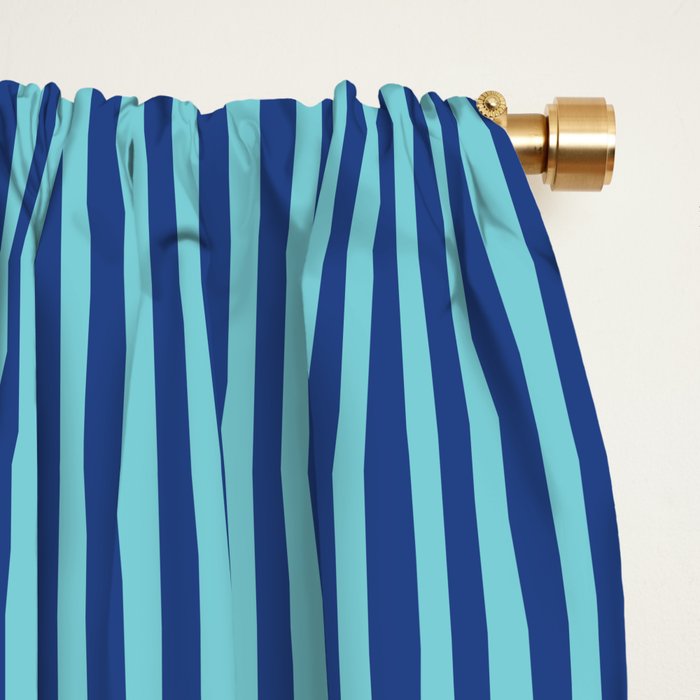 Ultra Fine Stripe Narrow Vertical Pinstripe Pattern in Double Blue Window Curtain Gallery Image 2