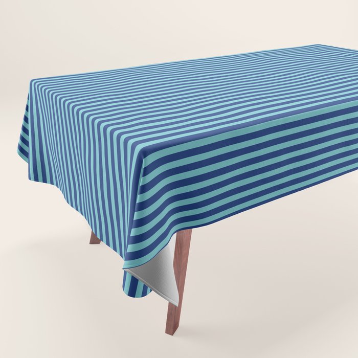 Ultra Fine Stripe Narrow Vertical Pinstripe Pattern in Double Blue Tablecloth Gallery Image 1