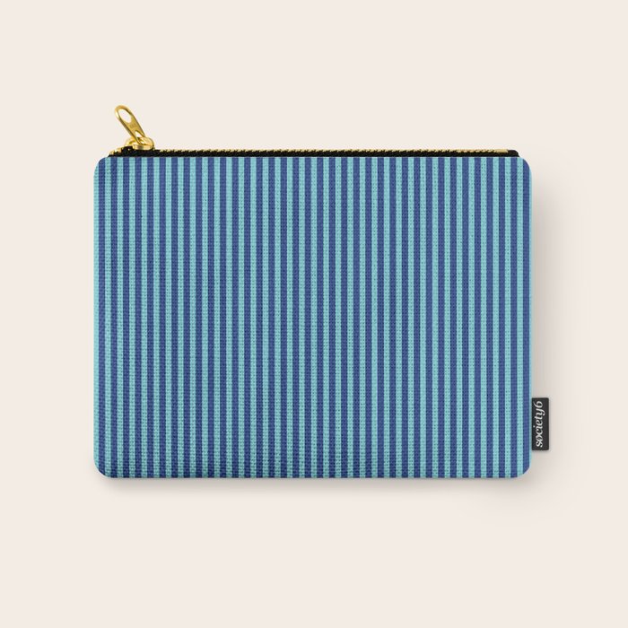 Ultra Fine Stripe Narrow Vertical Pinstripe Pattern in Double Blue Carry All Pouch Gallery Image 1