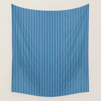 Ultra Fine Stripe Narrow Vertical Pinstripe Pattern in Double Blue Wall Tapestry Gallery Image 4