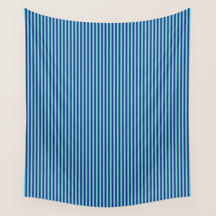 Ultra Fine Stripe Narrow Vertical Pinstripe Pattern in Double Blue Wall Tapestry Gallery Image 4