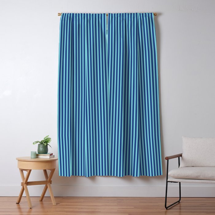 Ultra Fine Stripe Narrow Vertical Pinstripe Pattern in Double Blue Window Curtain Gallery Image 5