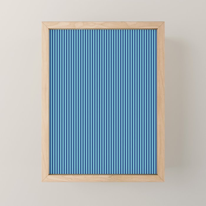 Ultra Fine Stripe Narrow Vertical Pinstripe Pattern in Double Blue Mini Art Print Gallery Image 1