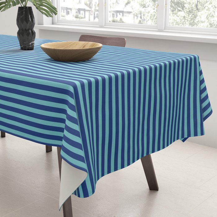 Ultra Fine Stripe Narrow Vertical Pinstripe Pattern in Double Blue Tablecloth Gallery Image 3