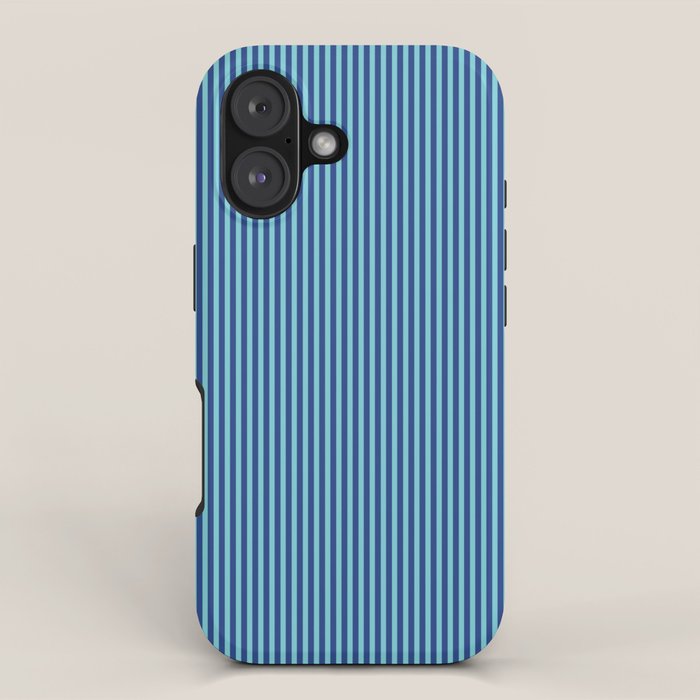 Ultra Fine Stripe Narrow Vertical Pinstripe Pattern in Double Blue iPhone Case Gallery Image 1