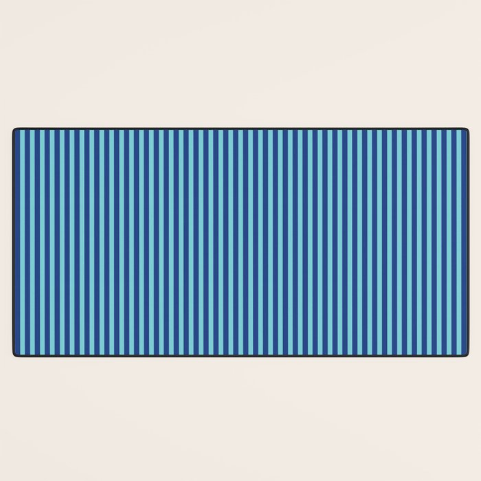 Ultra Fine Stripe Narrow Vertical Pinstripe Pattern in Double Blue Desk Mat Gallery Image 3