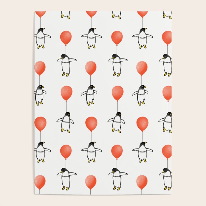 Penguin Balloons Pattern Poster Gallery Image 1