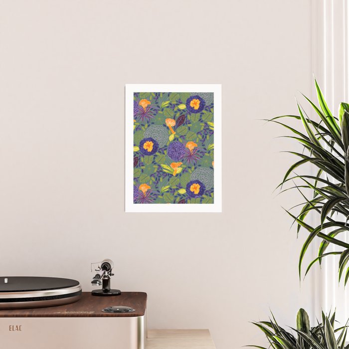 Forest Full of Wild Mushrooms in Sage & Plum Poster Gallery Image 2