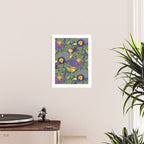 Forest Full of Wild Mushrooms in Sage & Plum Poster Gallery Image 2