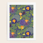Forest Full of Wild Mushrooms in Sage & Plum Poster Gallery Image 4