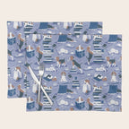 Life is better with books a hot drink and a friend // indigo blue background brown white and blue beagles and cats and classic blue cozy details Placemat Gallery Image 1