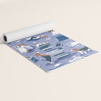 Life is better with books a hot drink and a friend // indigo blue background brown white and blue beagles and cats and classic blue cozy details Yoga Mat Gallery Image 2