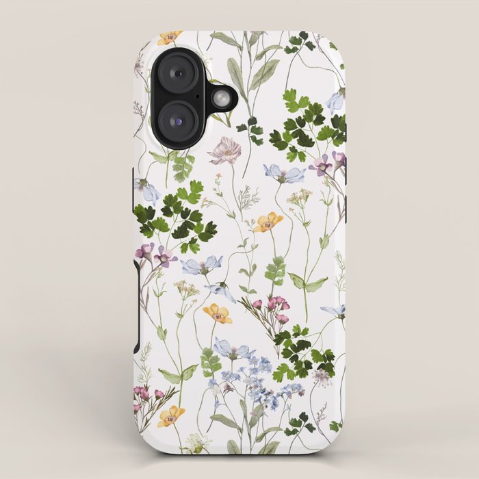 Hand Painted Watercolor Springflowers And Herbs Meadow  iPhone Case Gallery Image 1