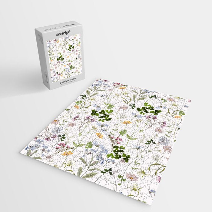 Hand Painted Watercolor Springflowers And Herbs Meadow  Jigsaw Puzzle Gallery Image 2