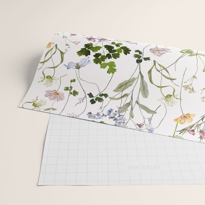 Hand Painted Watercolor Springflowers And Herbs Meadow  Wrapping Paper Gallery Image 2