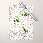 Hand Painted Watercolor Springflowers And Herbs Meadow  Wrapping Paper Gallery Image 1