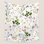 Hand Painted Watercolor Springflowers And Herbs Meadow  Wall Tapestry Gallery Image 4