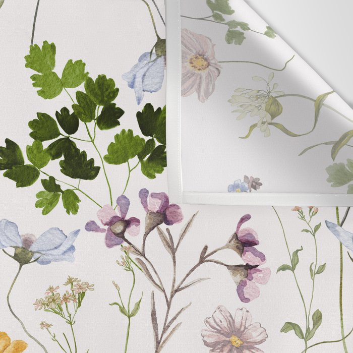 Hand Painted Watercolor Springflowers And Herbs Meadow  Wall Tapestry Gallery Image 3