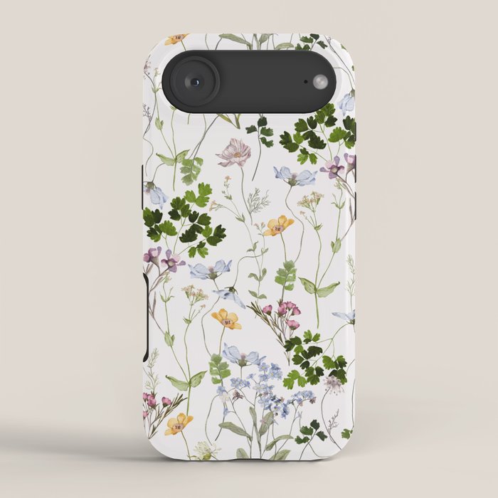 Hand Painted Watercolor Springflowers And Herbs Meadow  iPhone Case Gallery Image 2
