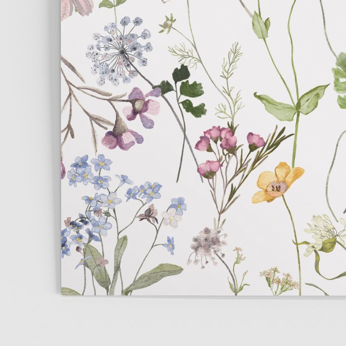 Hand Painted Watercolor Springflowers And Herbs Meadow  Poster Gallery Image 3