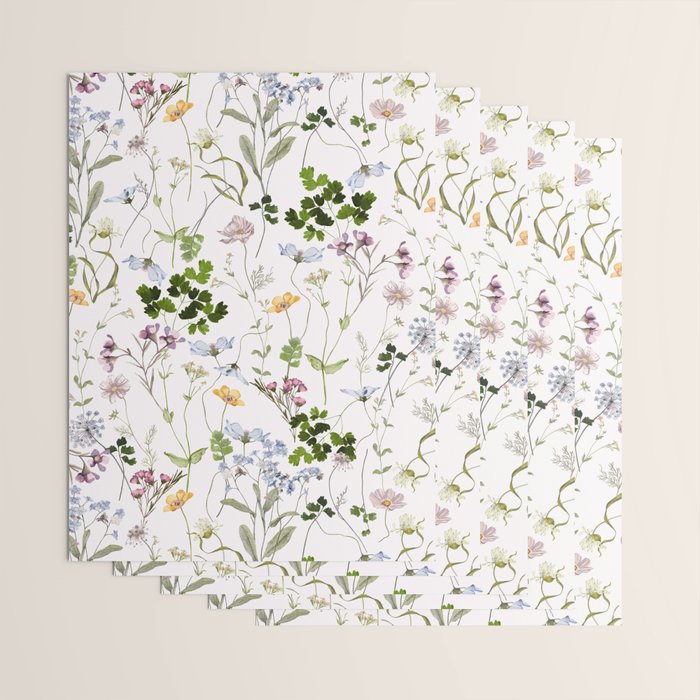 Hand Painted Watercolor Springflowers And Herbs Meadow  Wrapping Paper Gallery Image 3