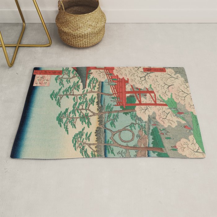 Spring Blossoms and Pond Ukiyo-e Japanese Art Rug Gallery Image 1