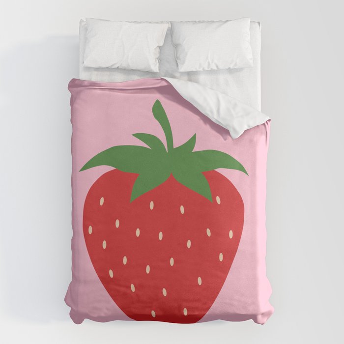 Fruit Market Print Pink Strawberry Print Fruit Art Modern Decor Food Art Abstract Duvet Cover Gallery Image 1