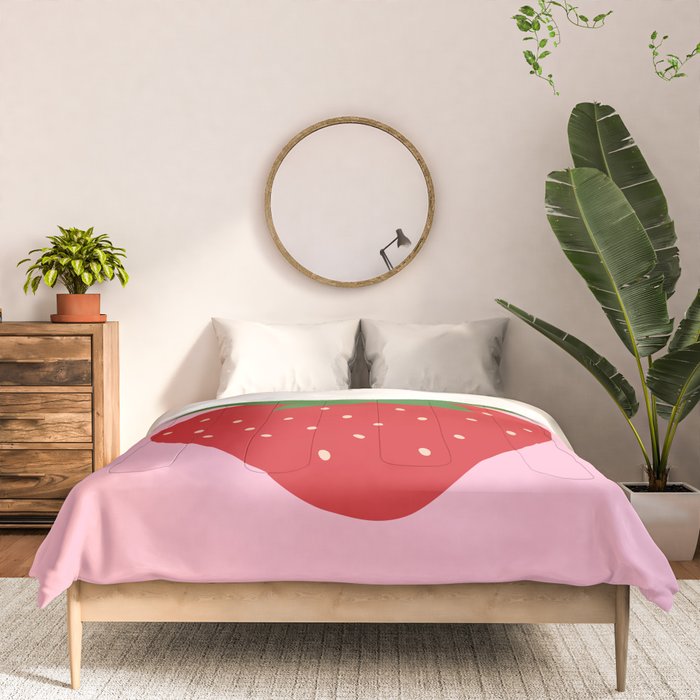 Fruit Market Print Pink Strawberry Print Fruit Art Modern Decor Food Art Abstract Comforter Gallery Image 3